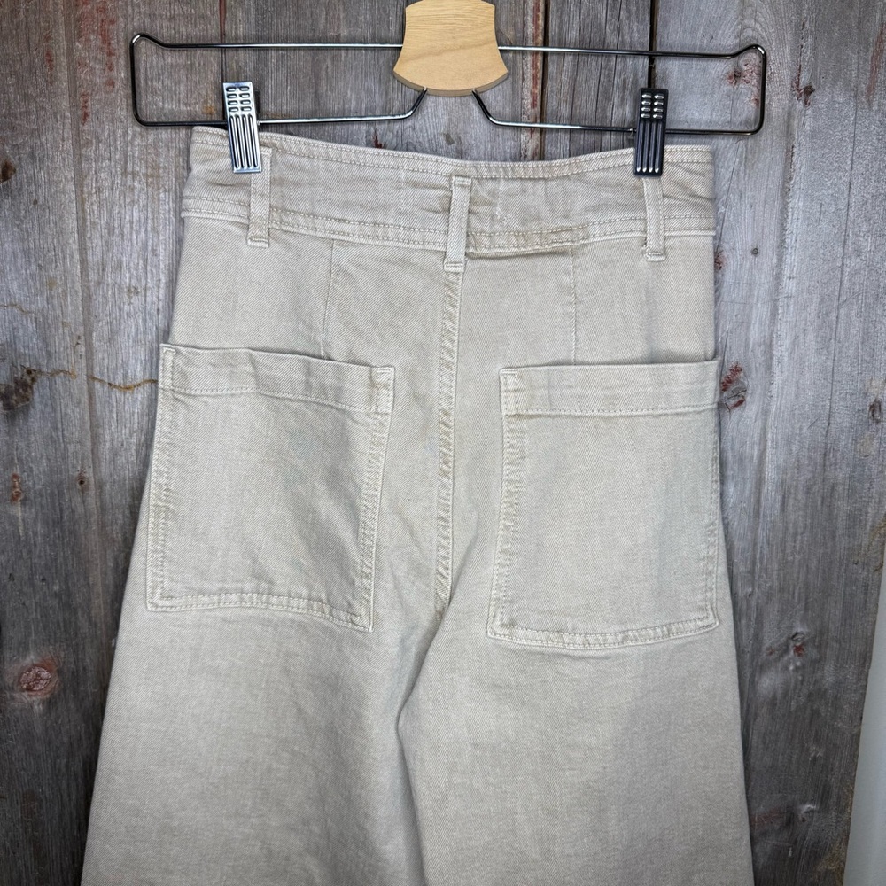 NWT Zara Marine Straight Wide Leg Denim Pants in Khaki Beige Raw Hem size 2 - Picture 5 of 12